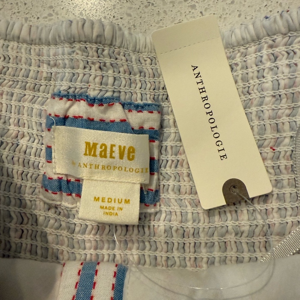 Anthropologie Maeve Strapless Midi Dress Blue White Stripes NEW - Picture 7 of 7